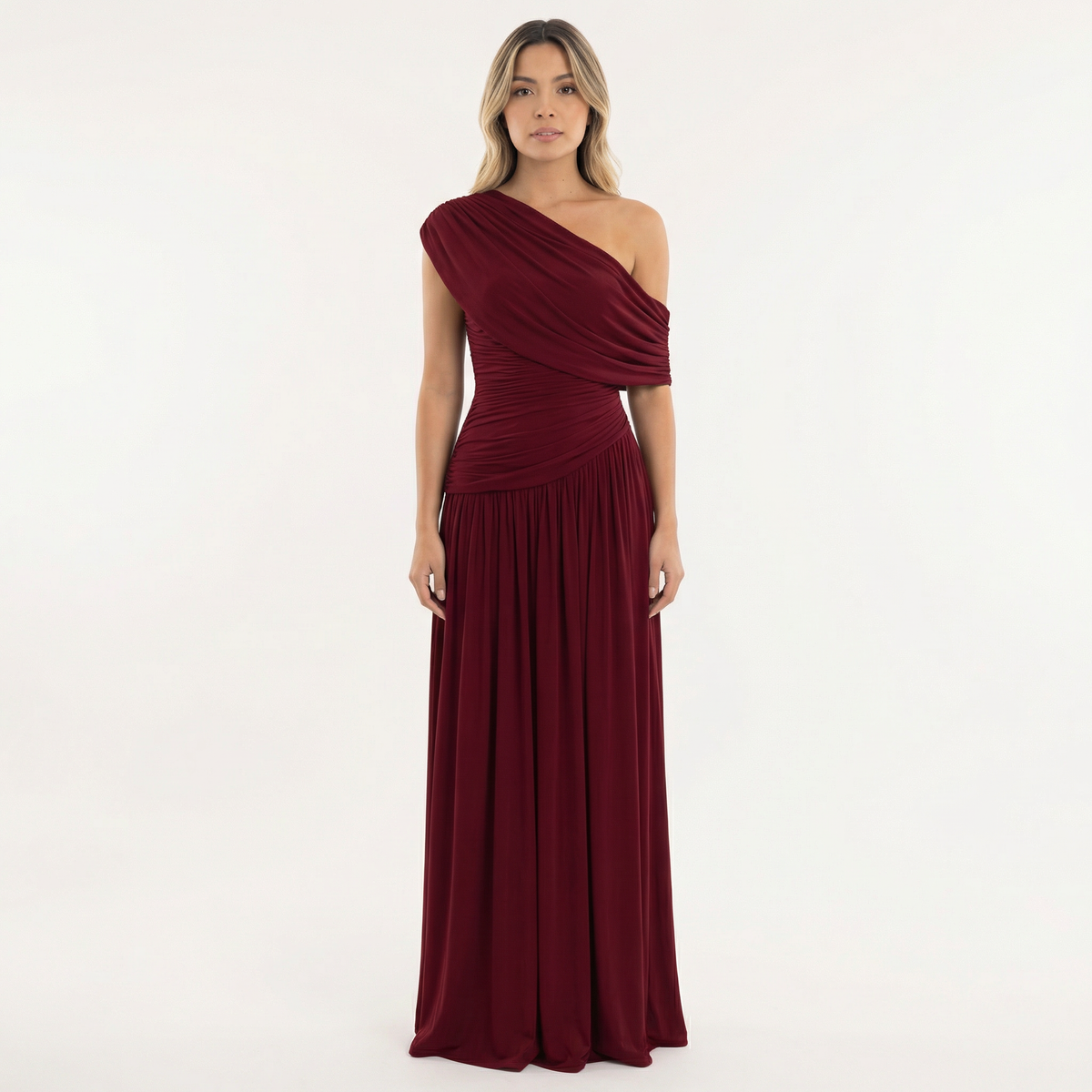 Vestido Fiesta Asimétrico Plisado Largo