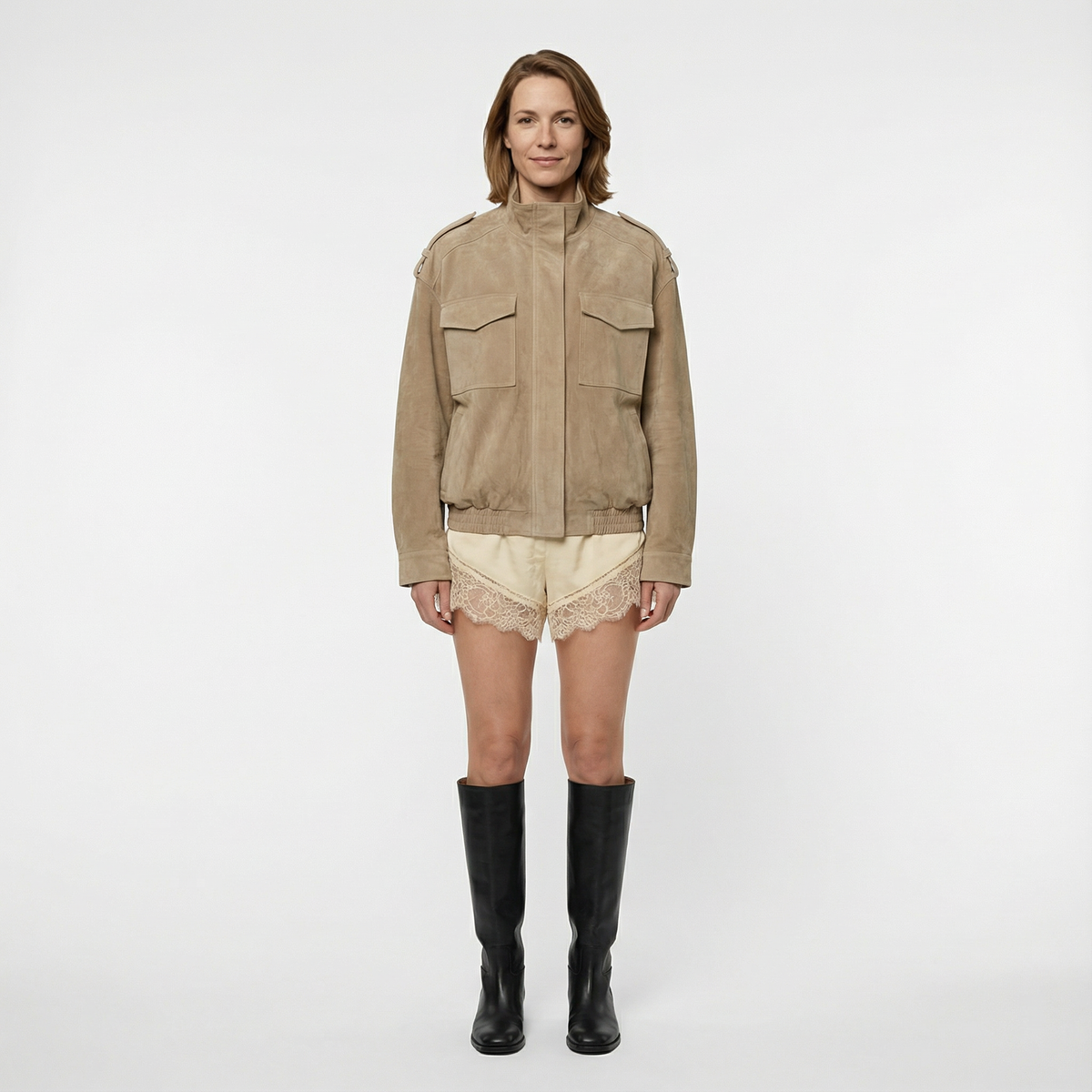 Cazadora Bomber de Ante Loose Fit
