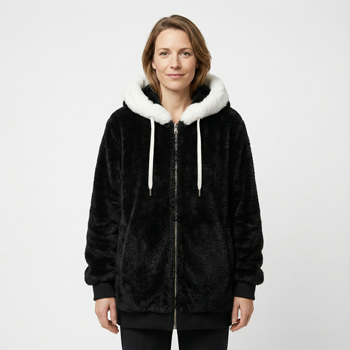 Cazadora Oversize con Capucha Afelpada y Cremallera