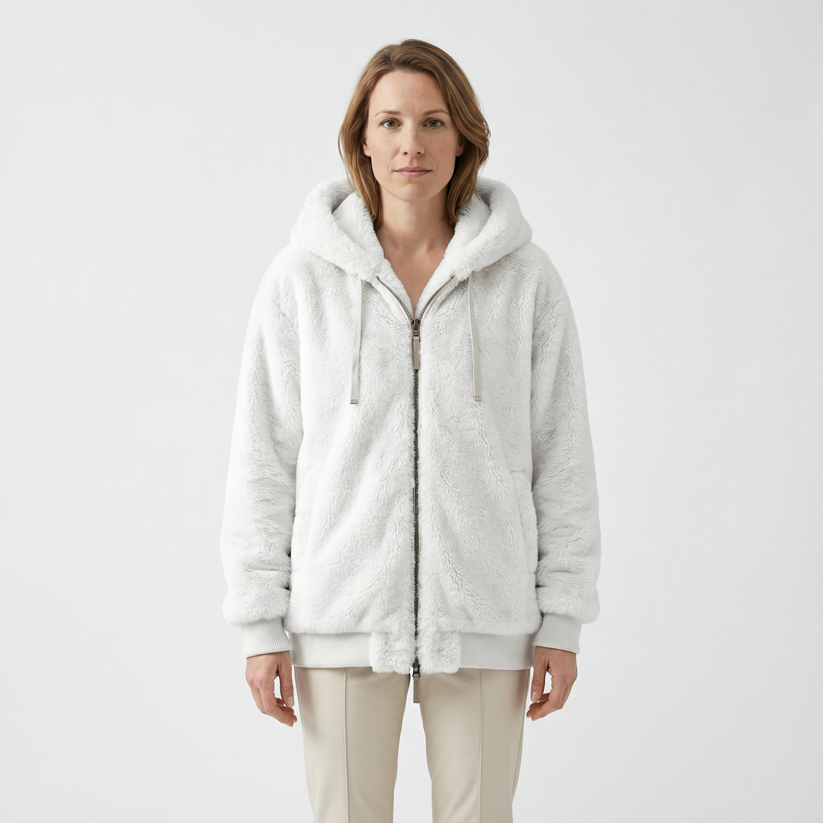 Cazadora Oversize con Capucha Afelpada y Cremallera