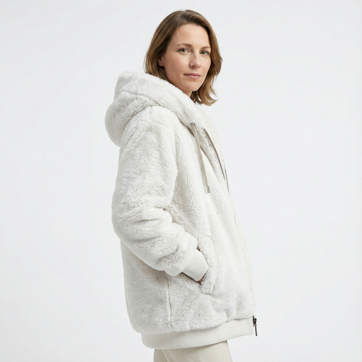 Cazadora Oversize con Capucha Afelpada y Cremallera