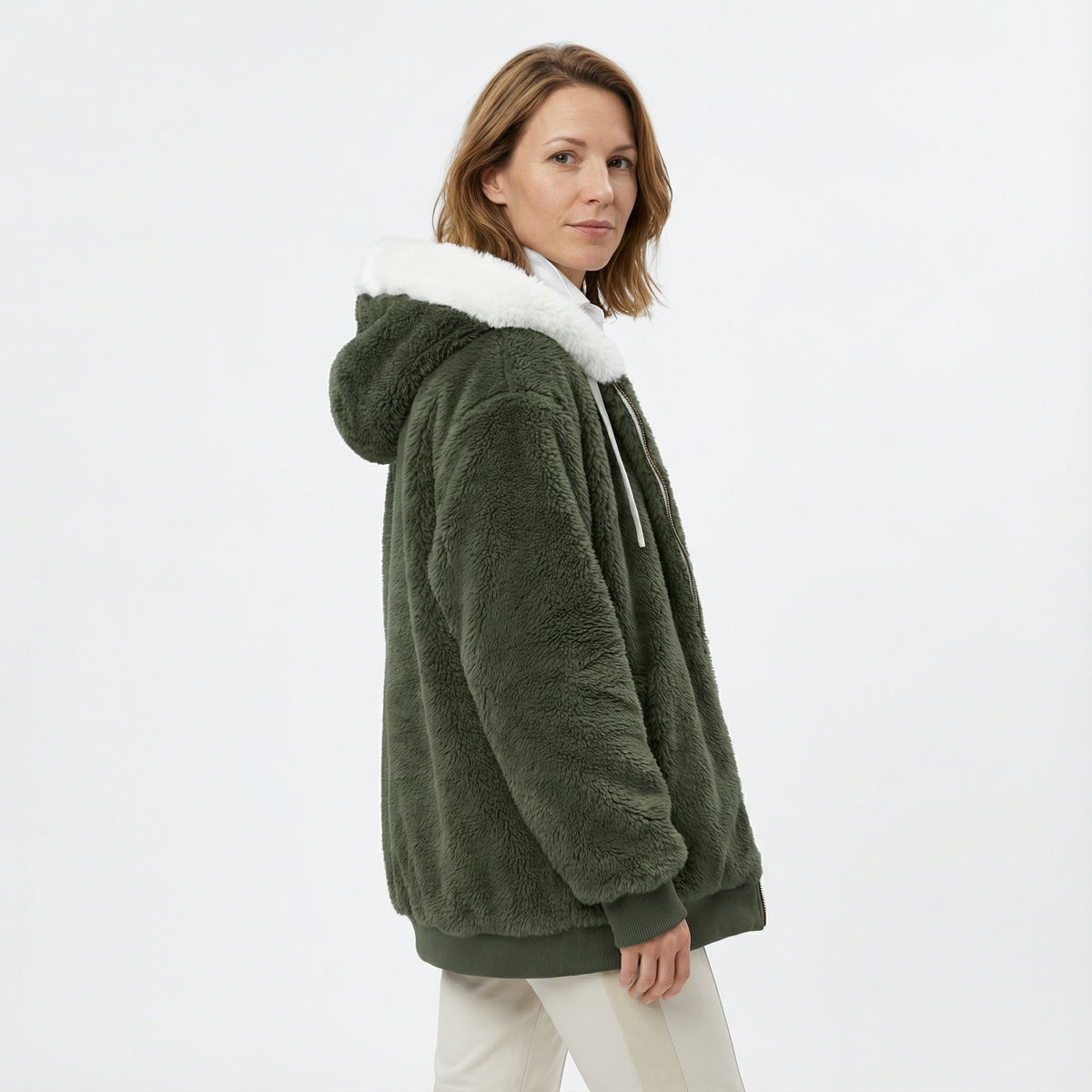 Cazadora Oversize con Capucha Afelpada y Cremallera