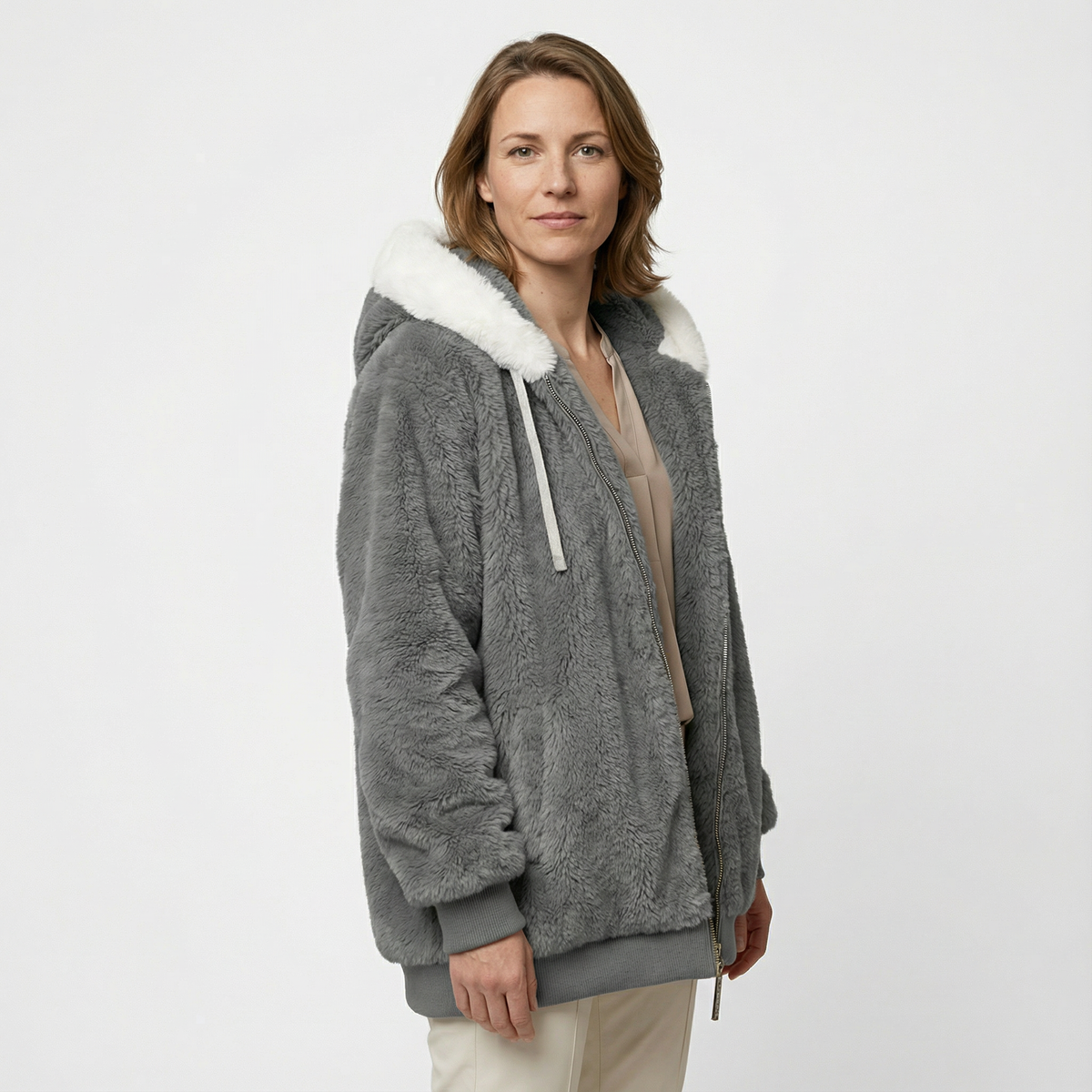 Cazadora Oversize con Capucha Afelpada y Cremallera