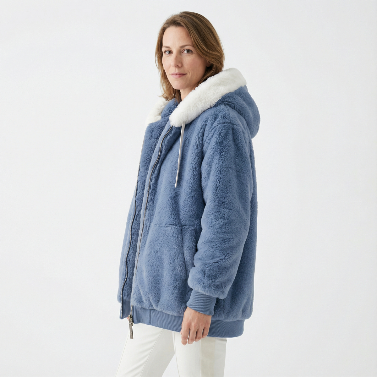 Cazadora Oversize con Capucha Afelpada y Cremallera