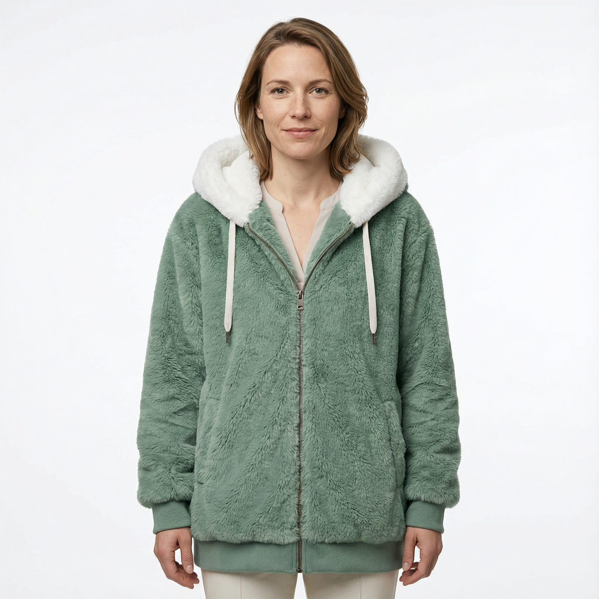 Cazadora Oversize con Capucha Afelpada y Cremallera
