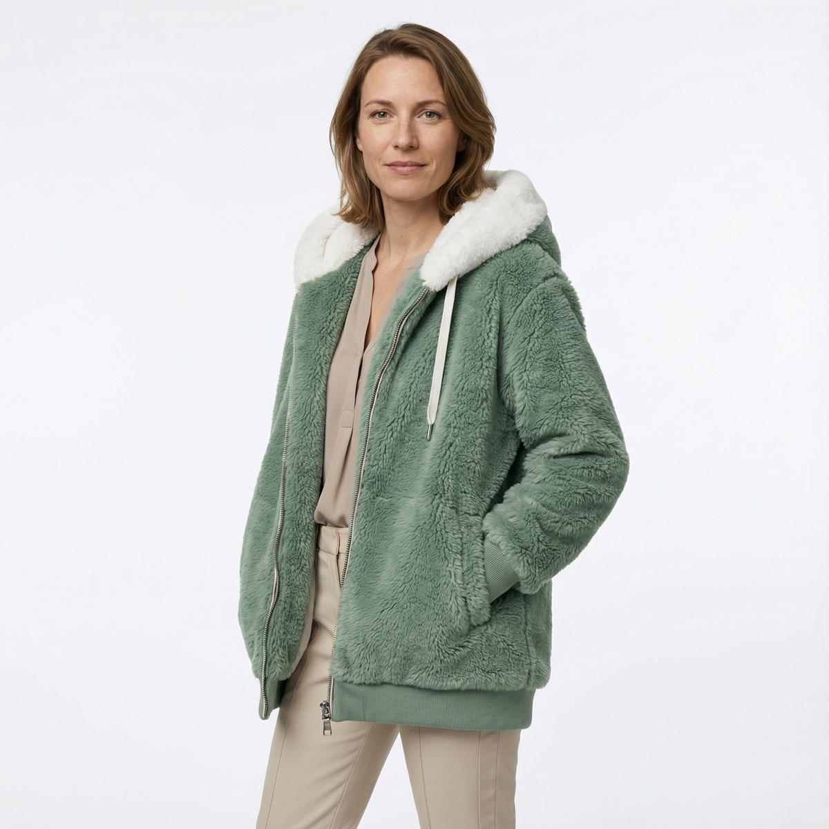 Cazadora Oversize con Capucha Afelpada y Cremallera