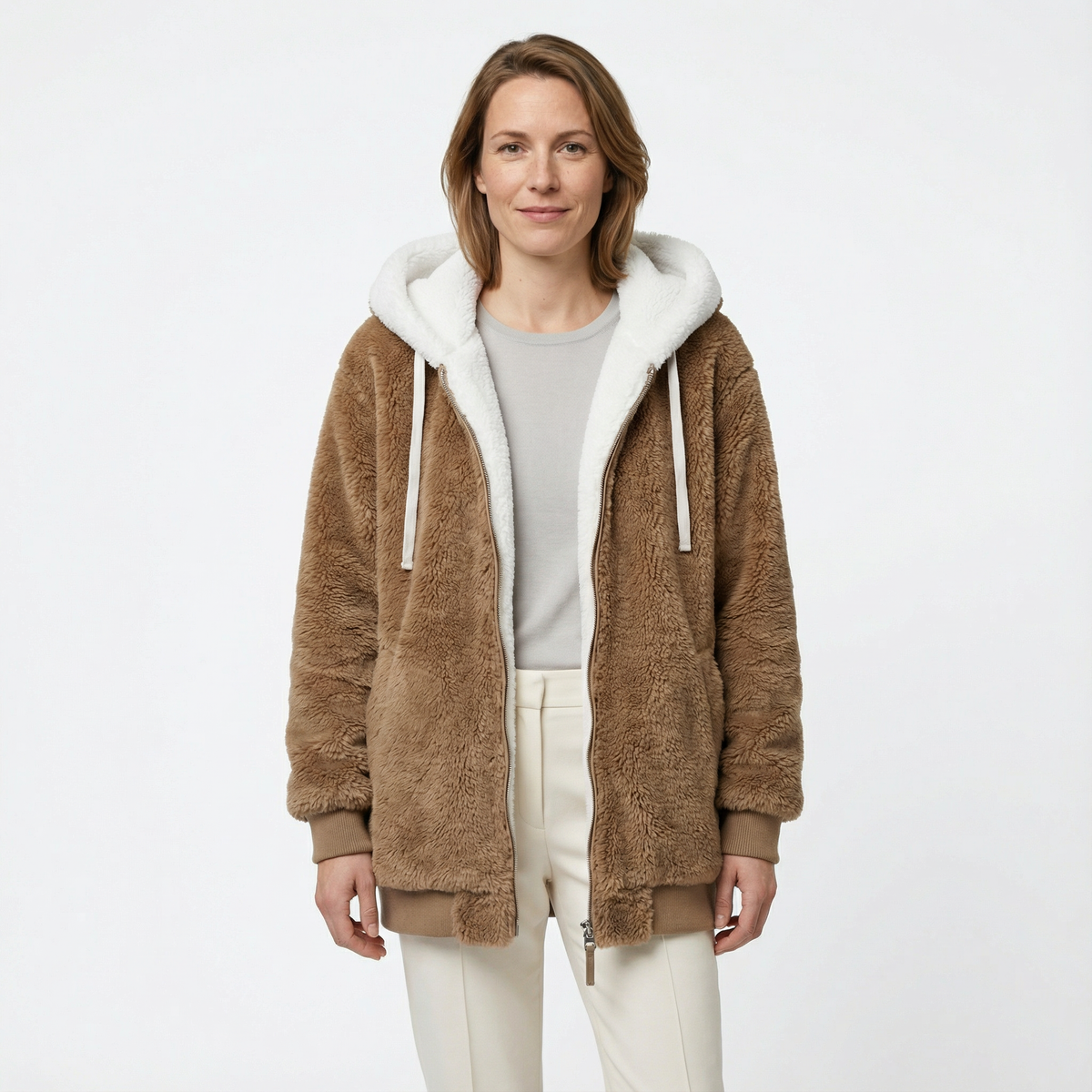 Cazadora Oversize con Capucha Afelpada y Cremallera
