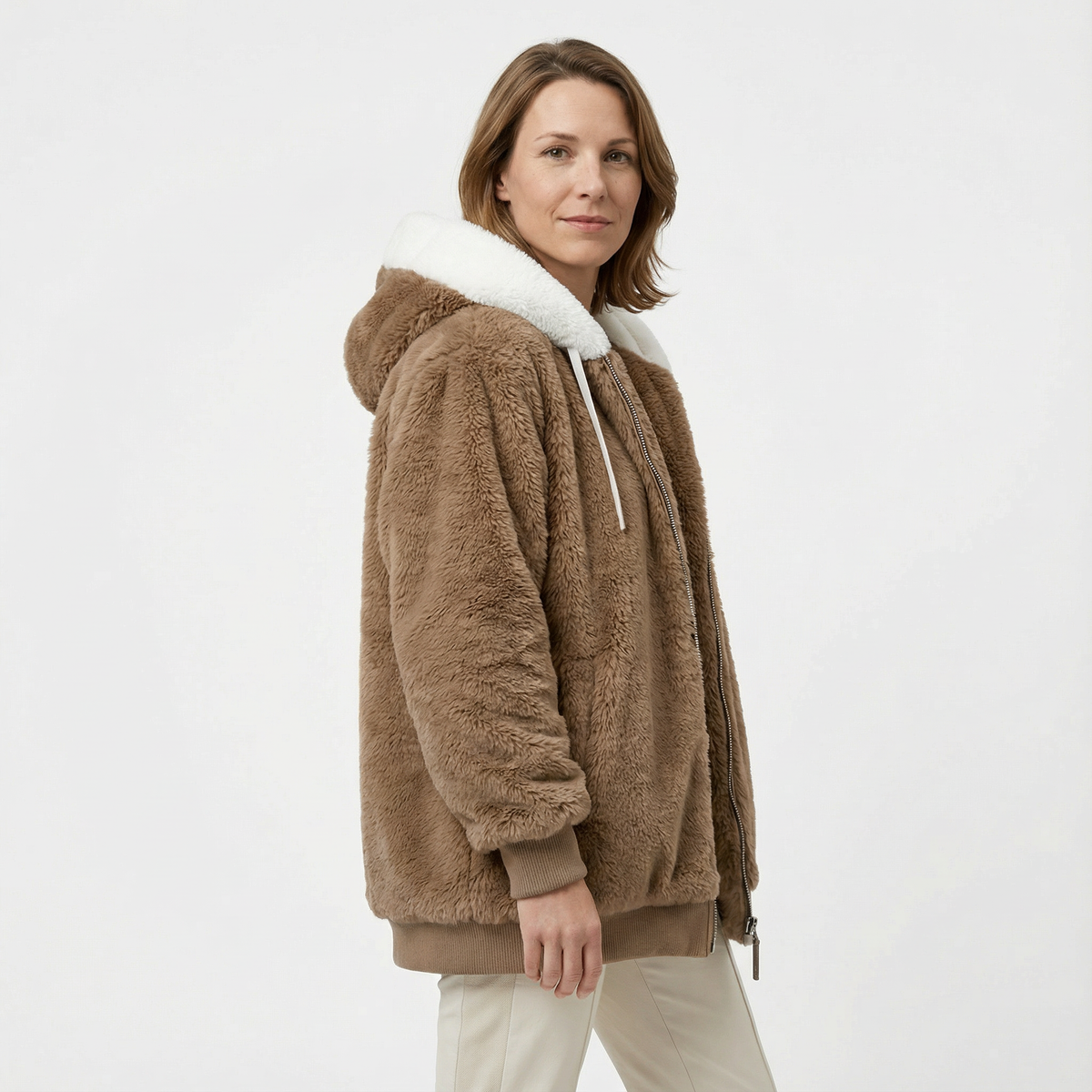 Cazadora Oversize con Capucha Afelpada y Cremallera