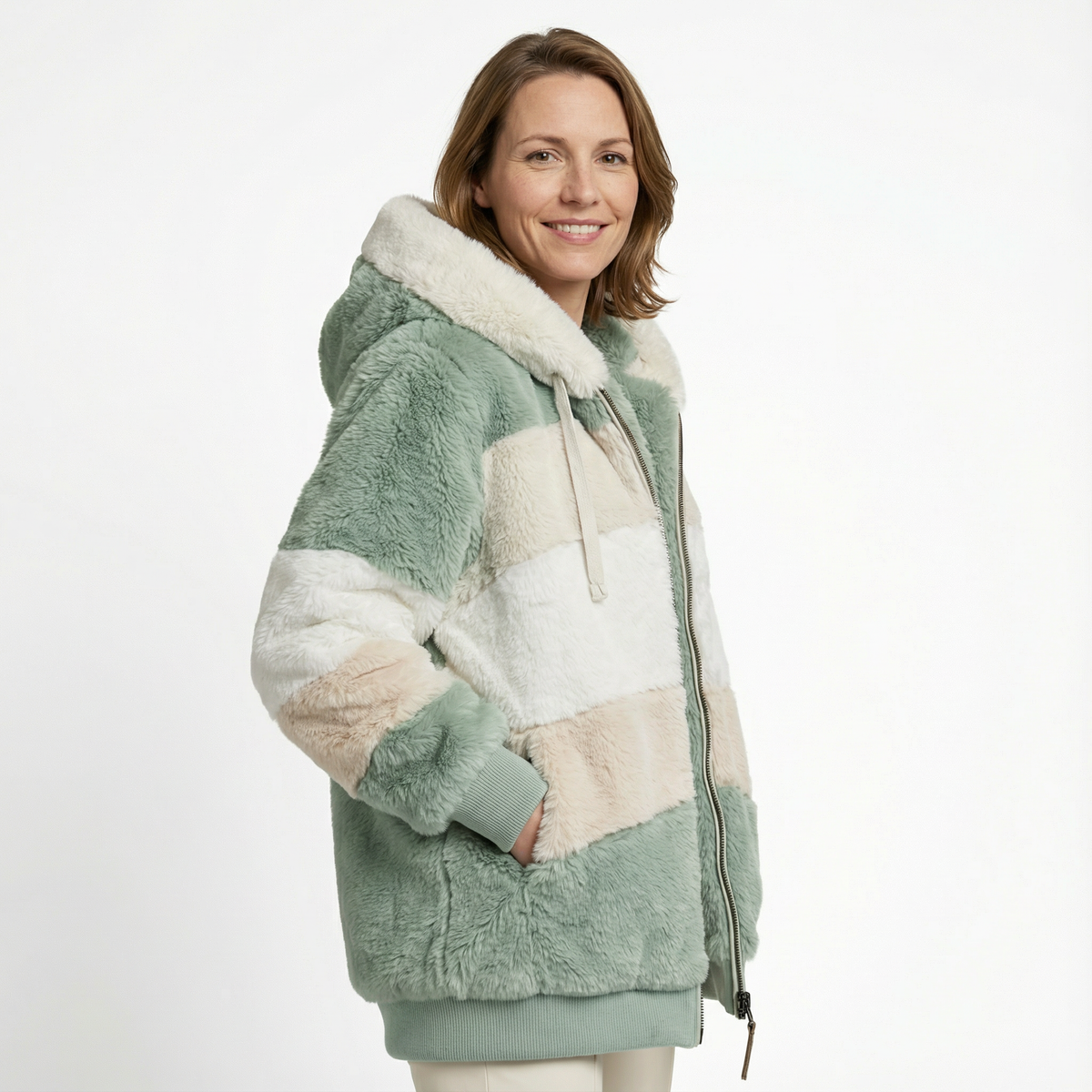 Cazadora Bicolor Oversize con Capucha Afelpada