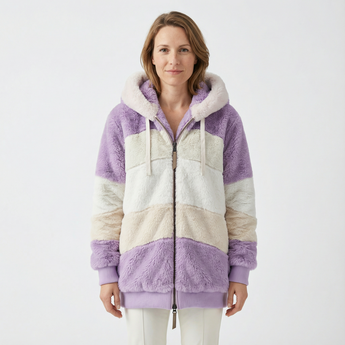 Cazadora Bicolor Oversize con Capucha Afelpada