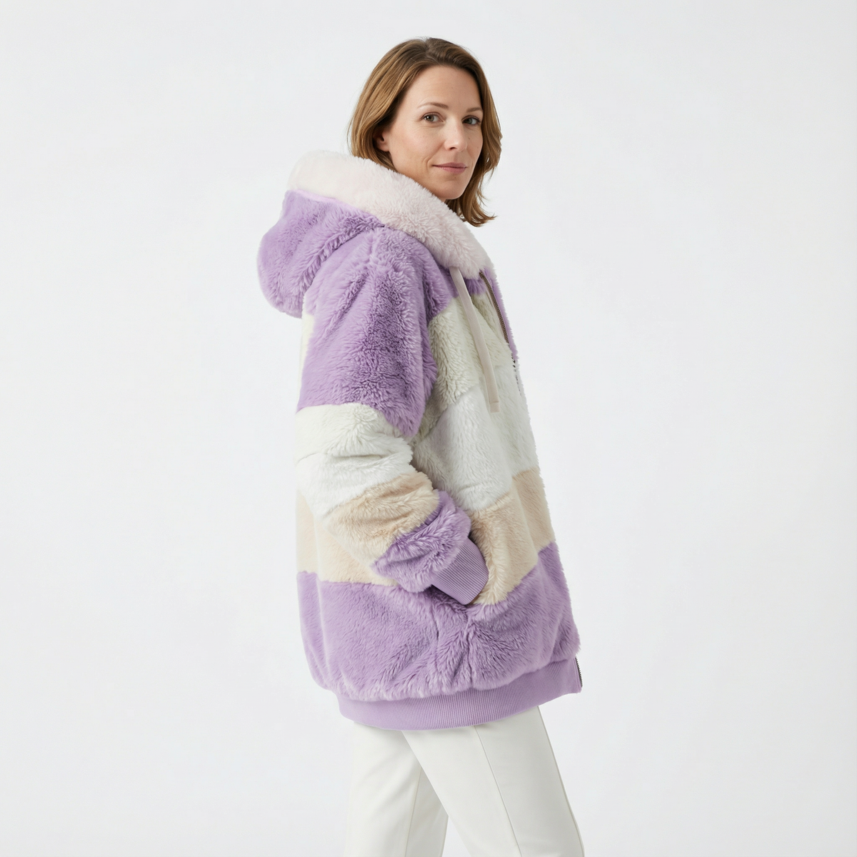 Cazadora Bicolor Oversize con Capucha Afelpada