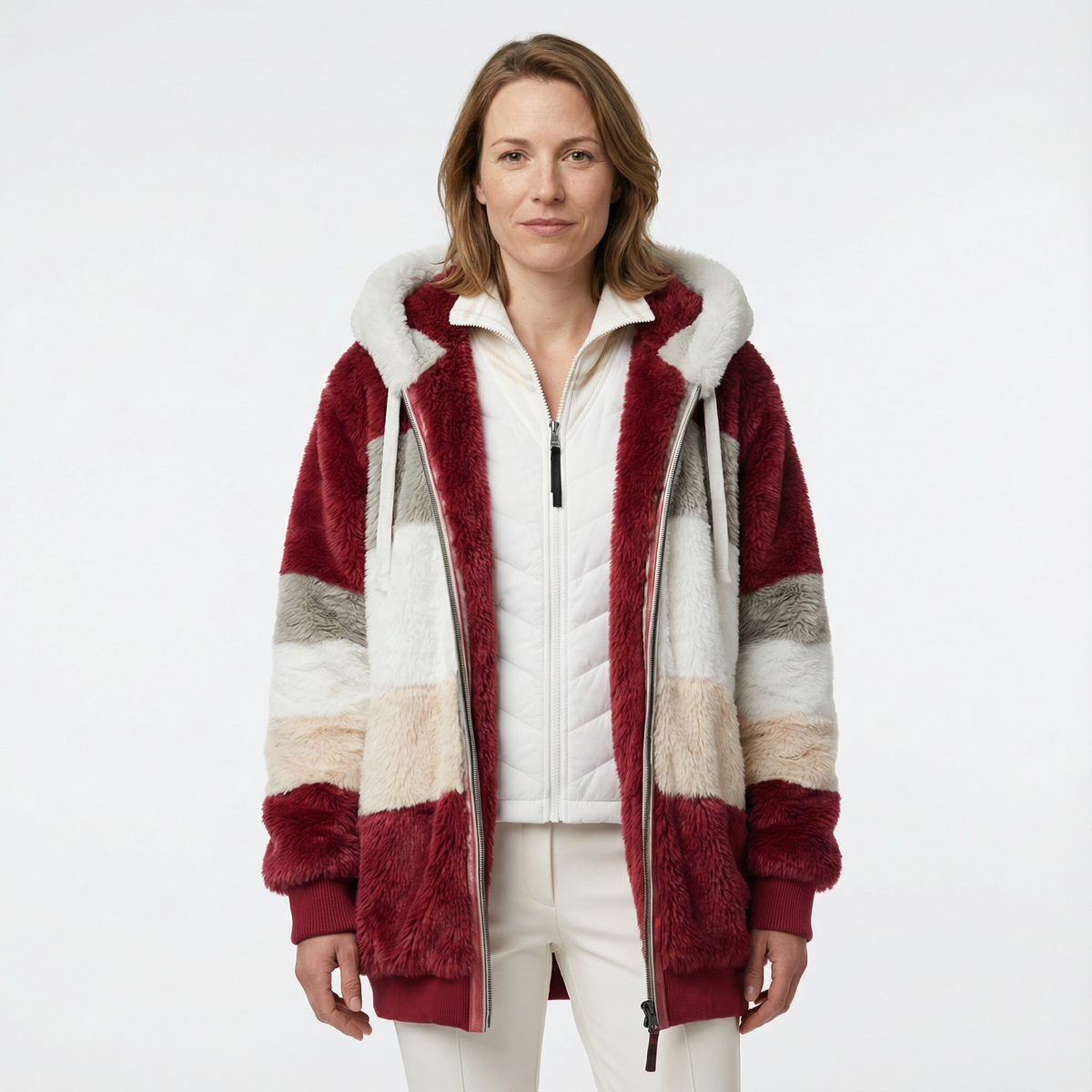 Cazadora Bicolor Oversize con Capucha Afelpada