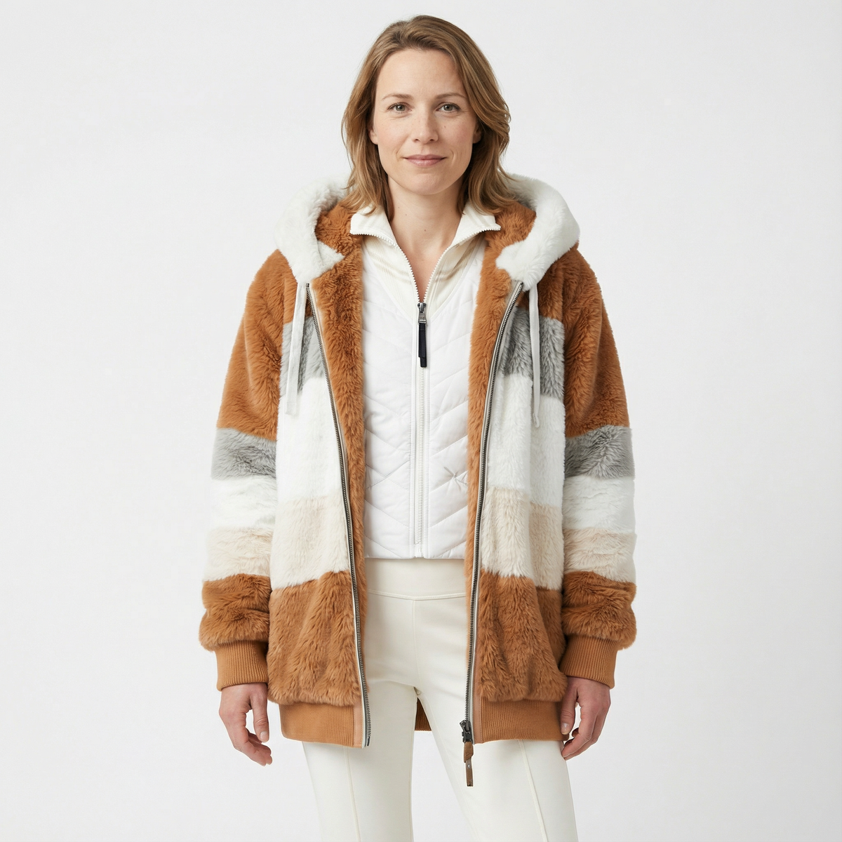 Cazadora Bicolor Oversize con Capucha Afelpada