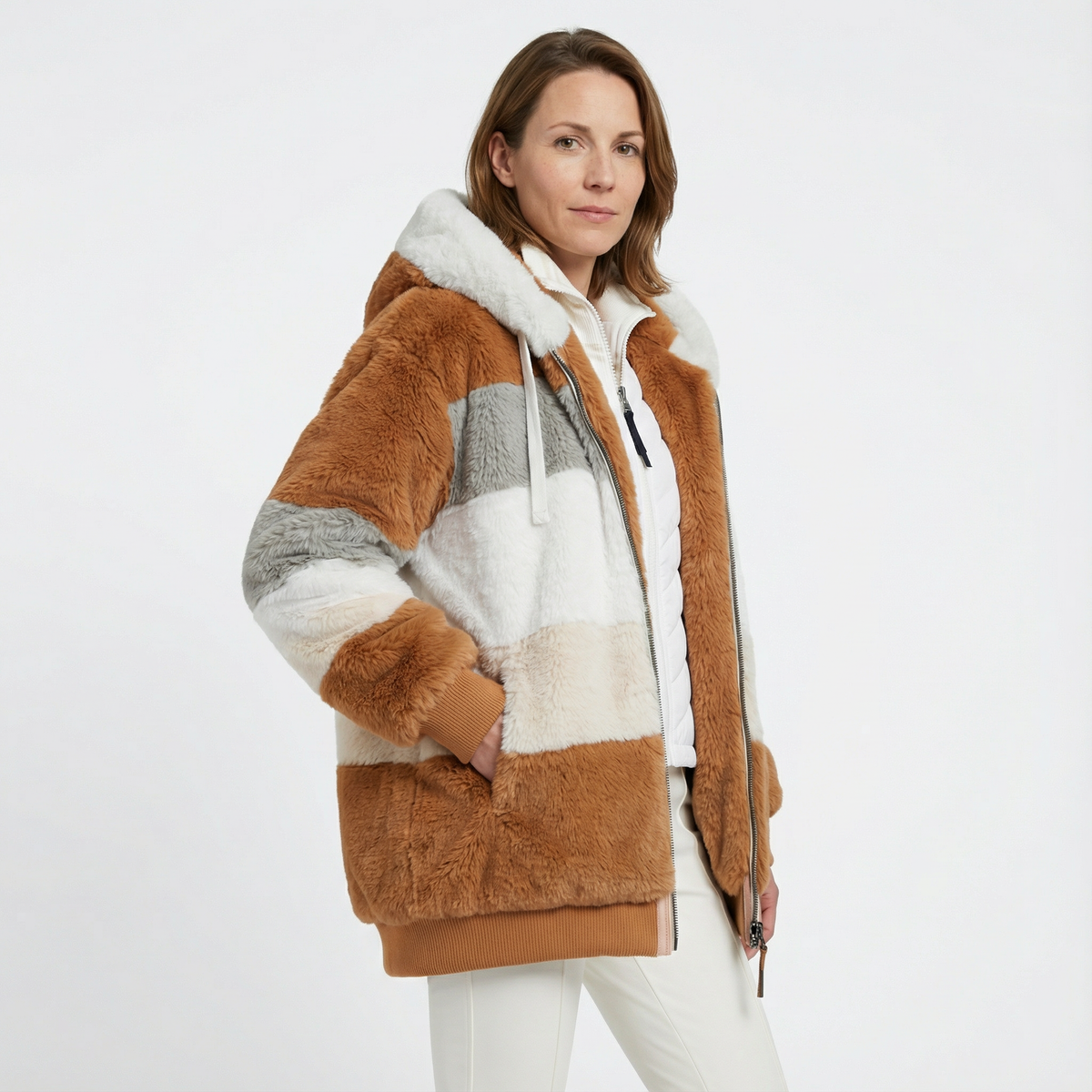 Cazadora Bicolor Oversize con Capucha Afelpada