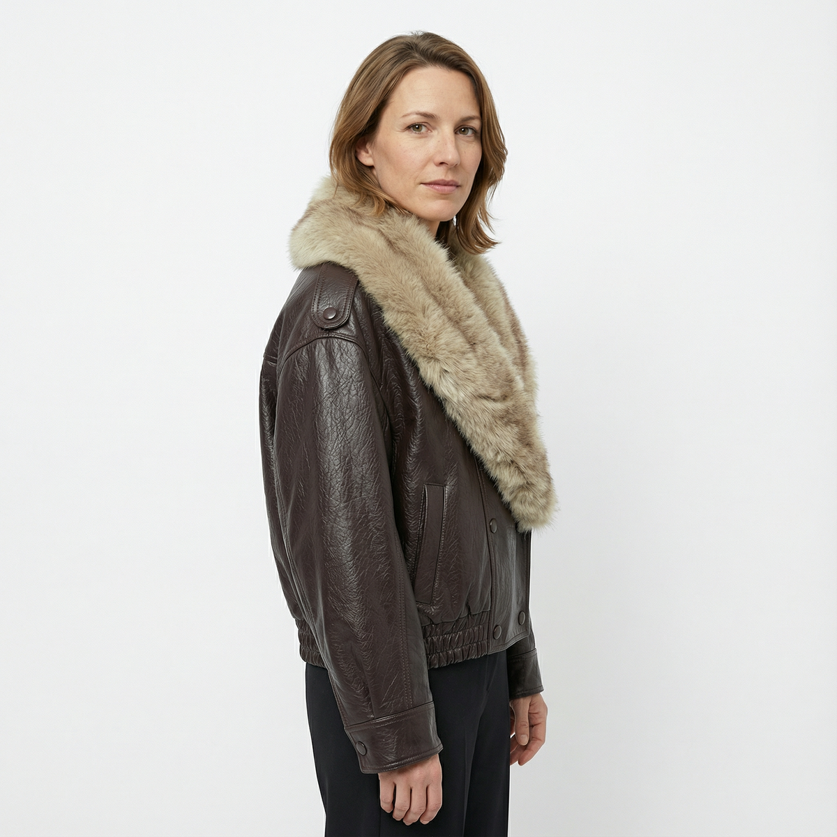 Cazadora Oversize de Polipiel con Cuello Desmontable