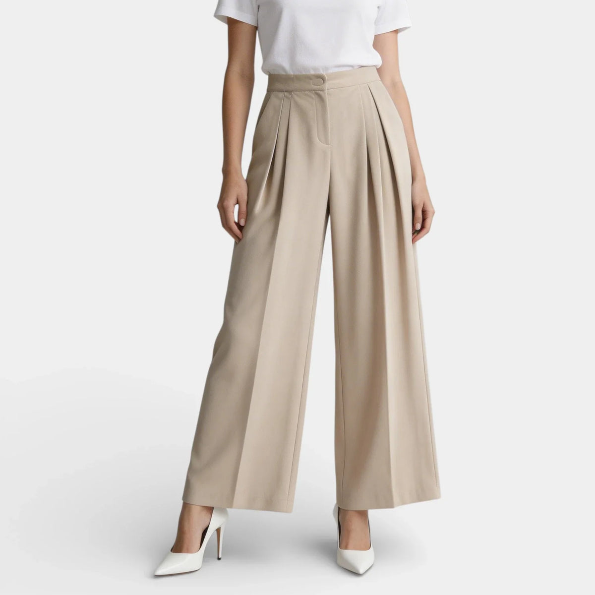 Pantalón Ancho Mujer Tiro Alto Plisado