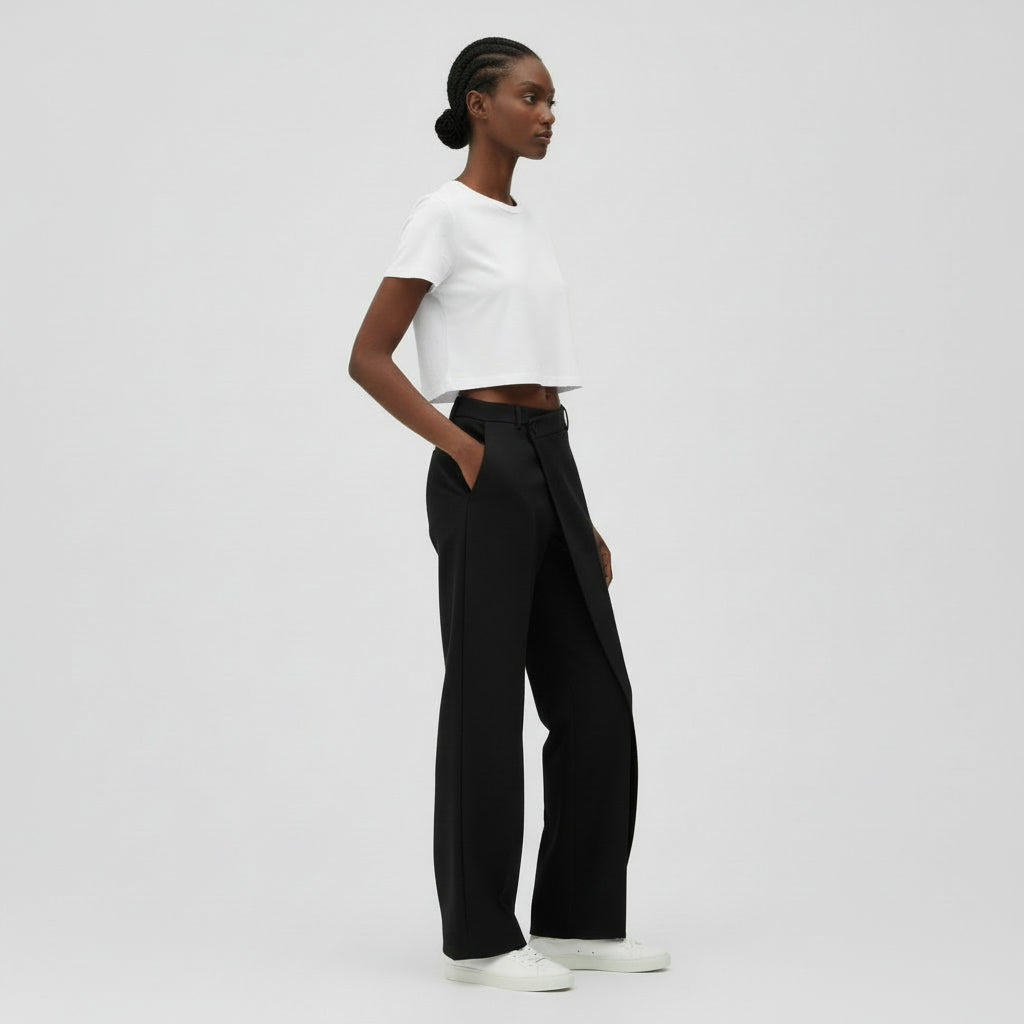Pantalón Ancho Mujer Lino Cruzado