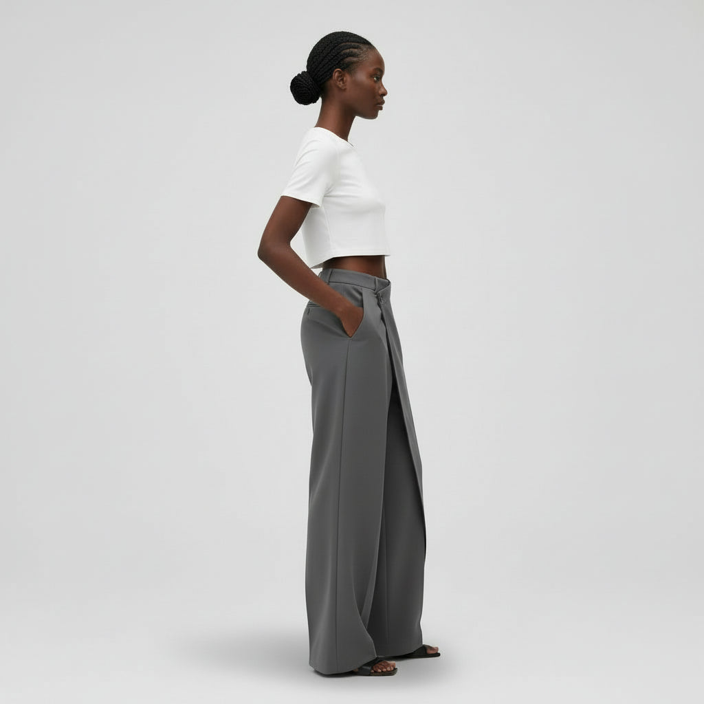 Pantalón Ancho Mujer Lino Cruzado