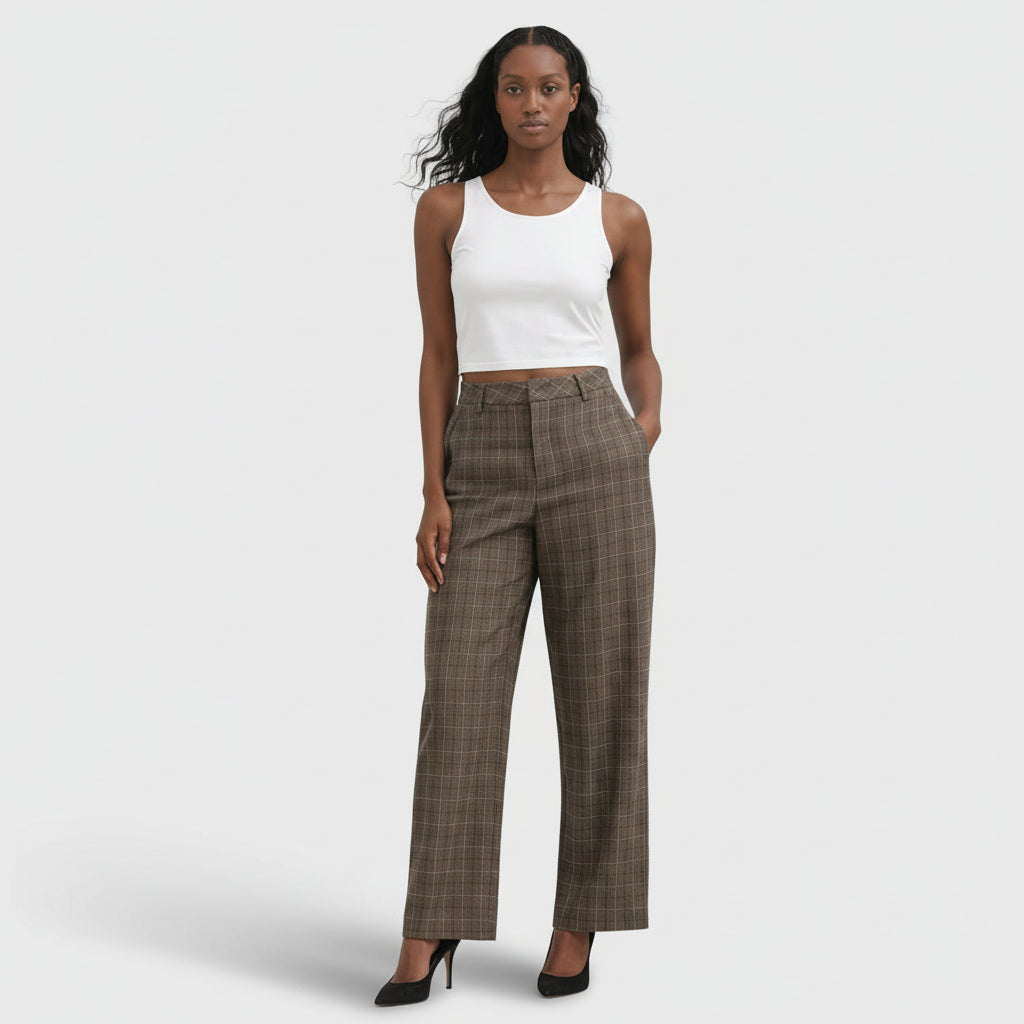 Pantalón de Punto Cuadros Tiro Alto