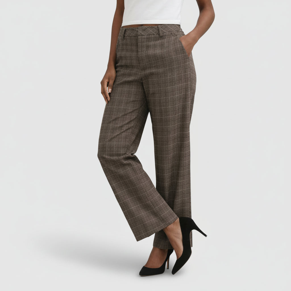 Pantalón de Punto Cuadros Tiro Alto