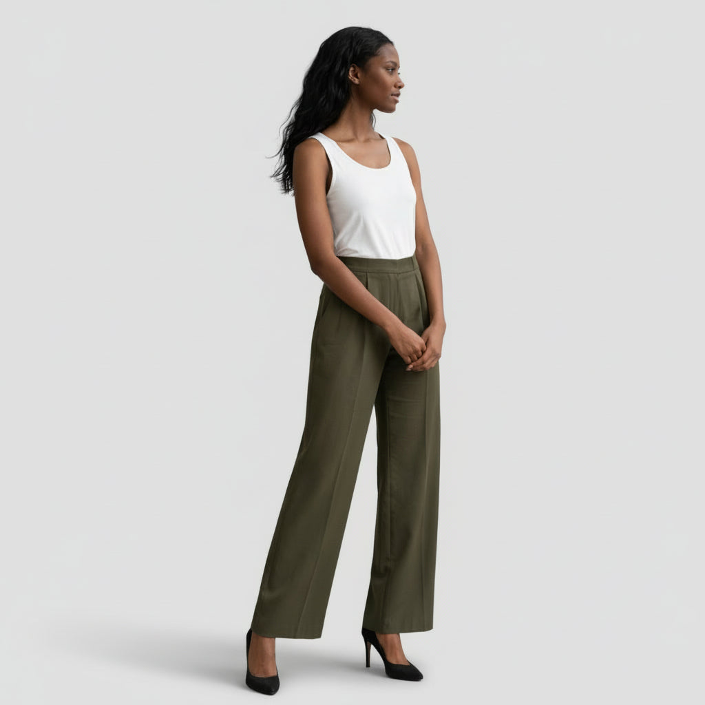 Pantalón Ancho Mujer Tiro Alto Pinzas