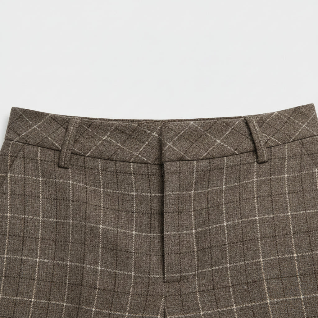Pantalón de Punto Cuadros Tiro Alto