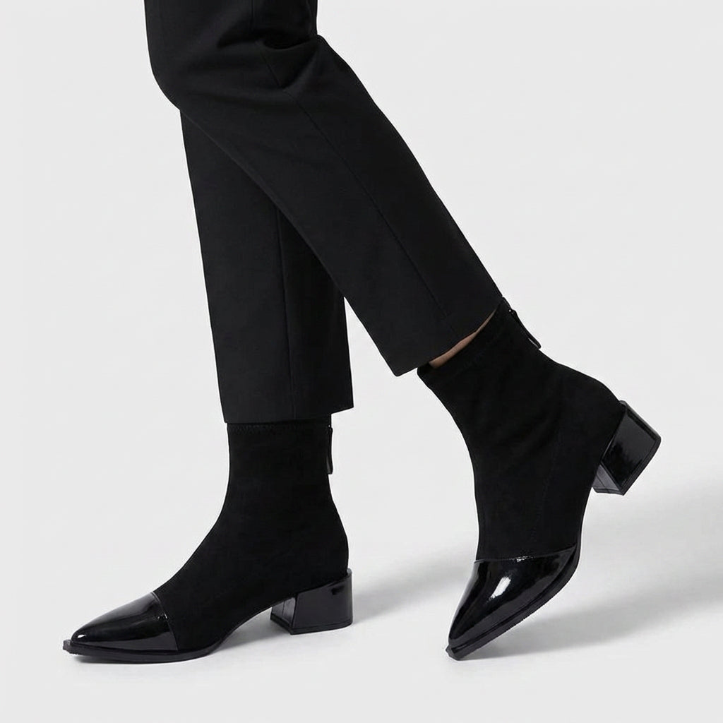 Botines Mujer Punta Fina Tacón Ancho
