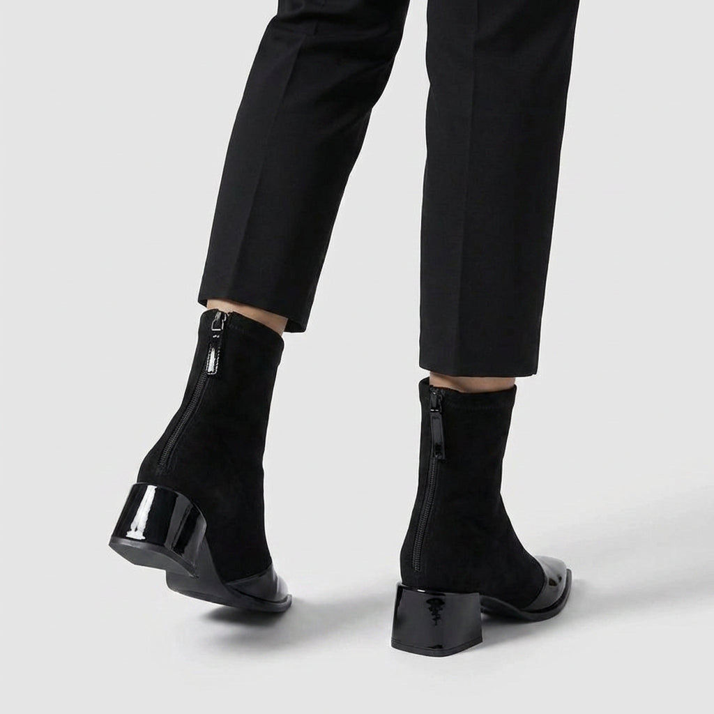 Botines Mujer Punta Fina Tacón Ancho
