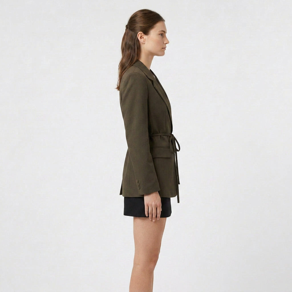 Blazer Mujer Cinturón Ancho Hombros Estructurados