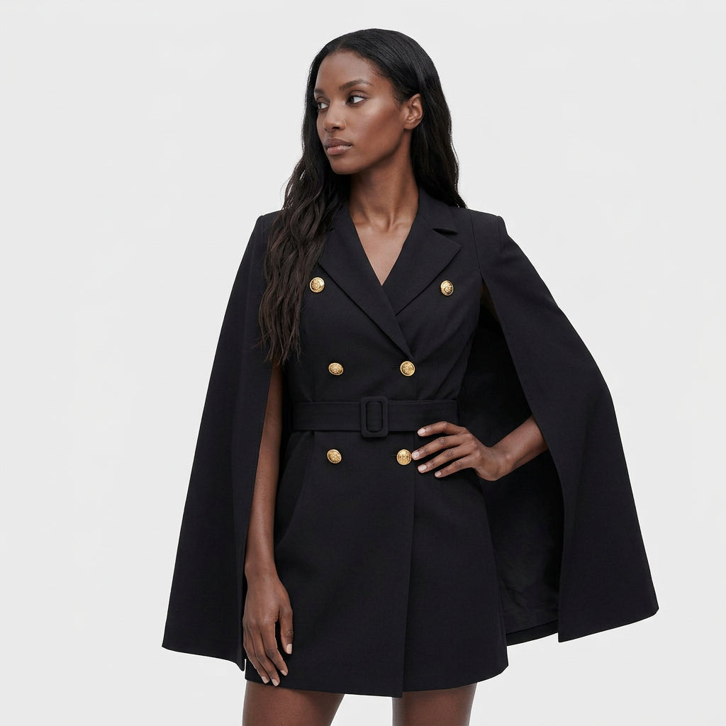 Blazer Mujer Cruzado Cinturón Botones Dorados