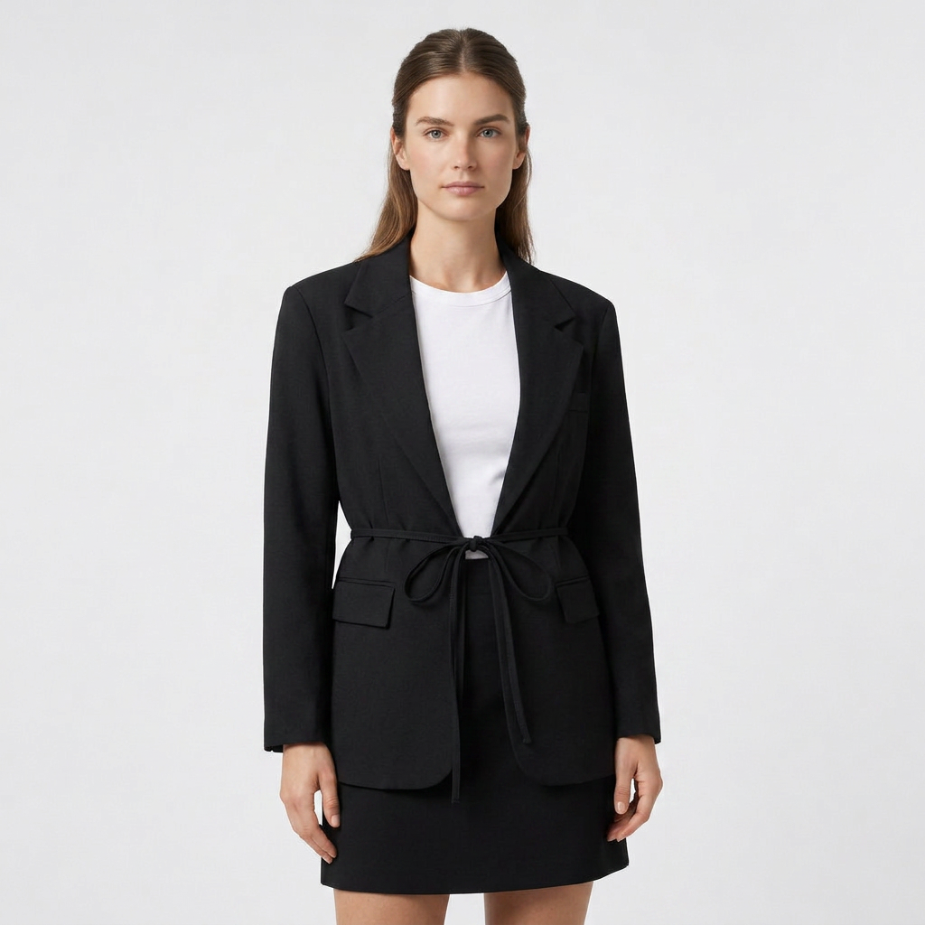 Blazer Mujer Cinturón Ancho Hombros Estructurados