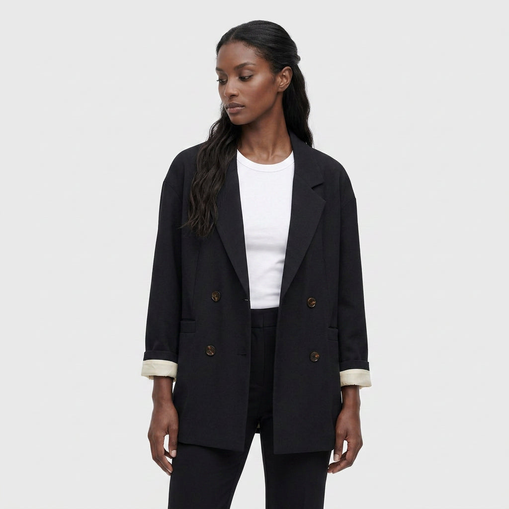 Blazer Mujer Doble Botonadura Hombros Estructurados