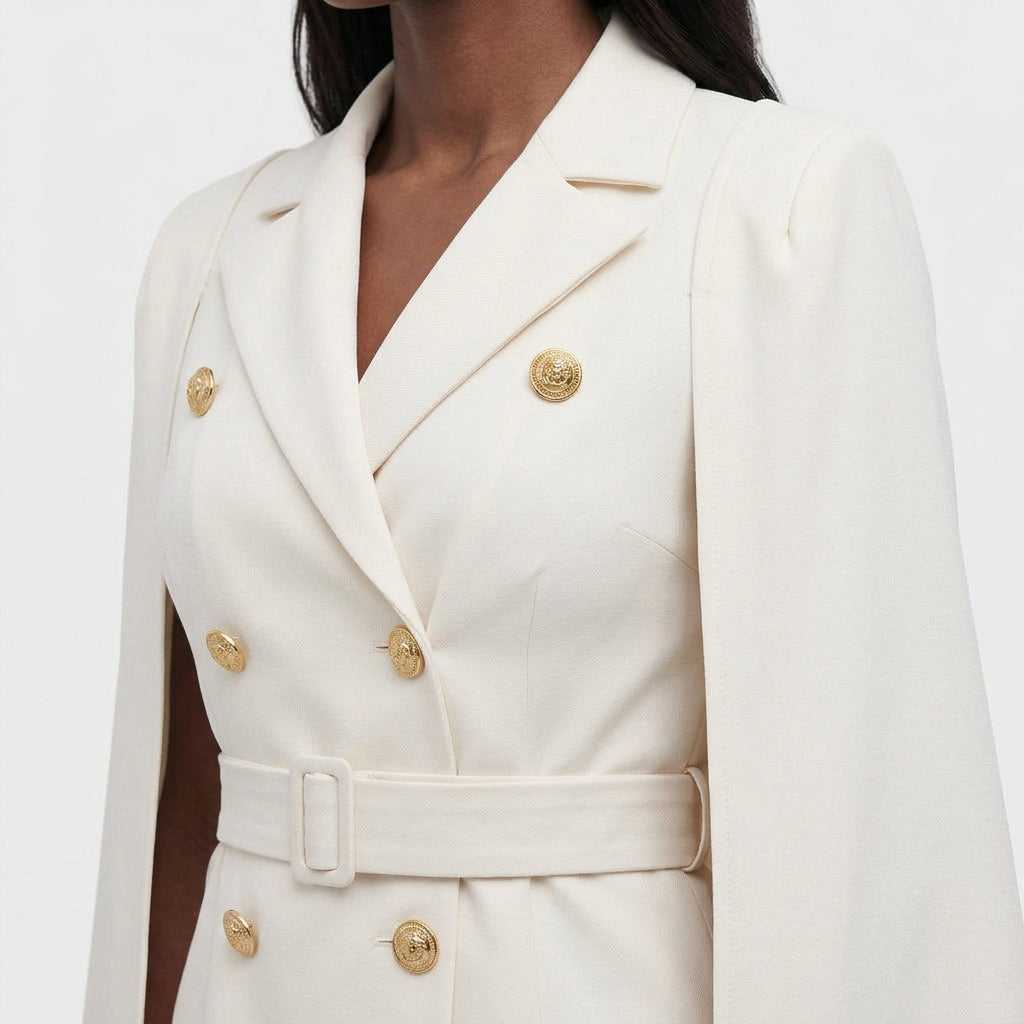 Blazer Mujer Cruzado Cinturón Botones Dorados