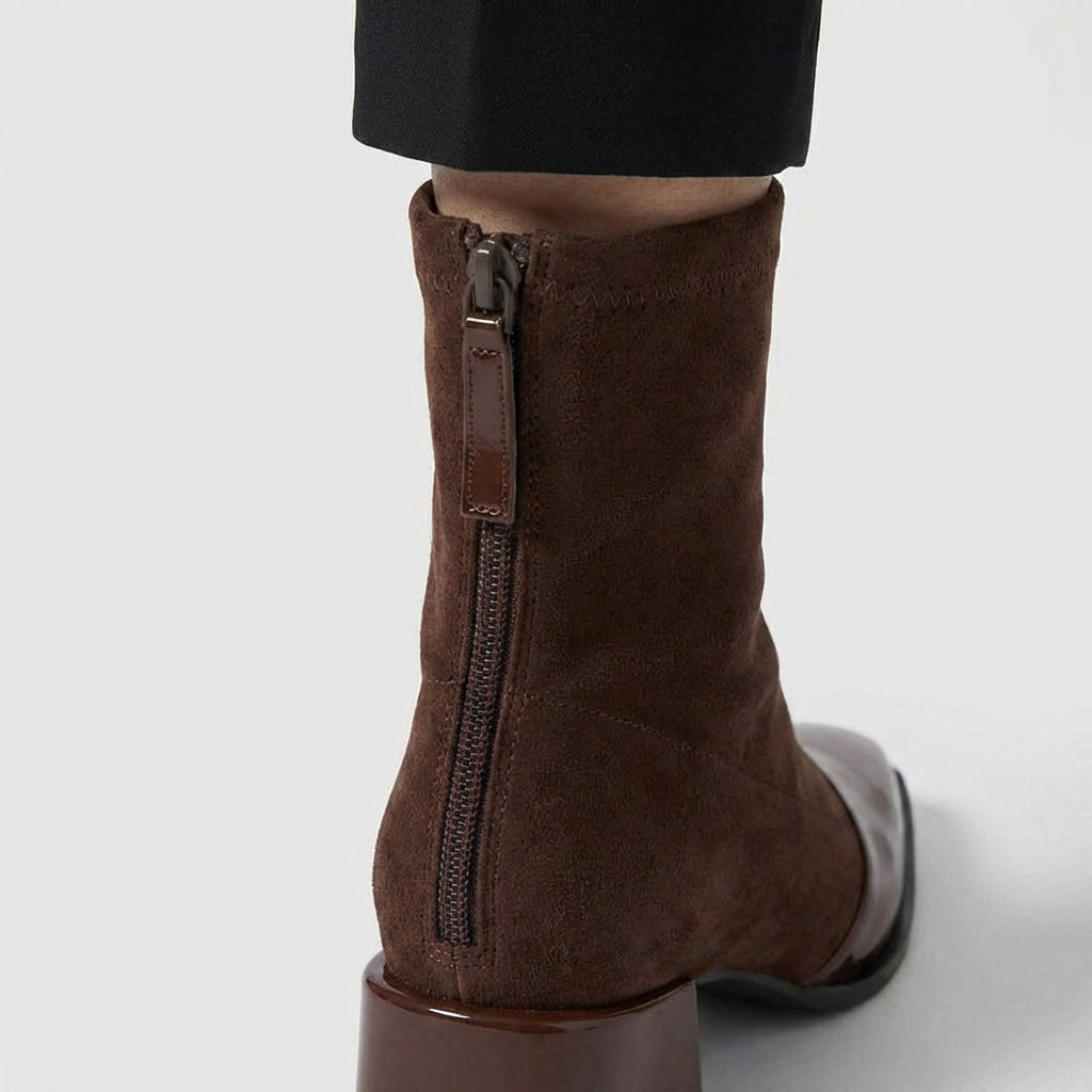 Botines Mujer Punta Fina Tacón Ancho