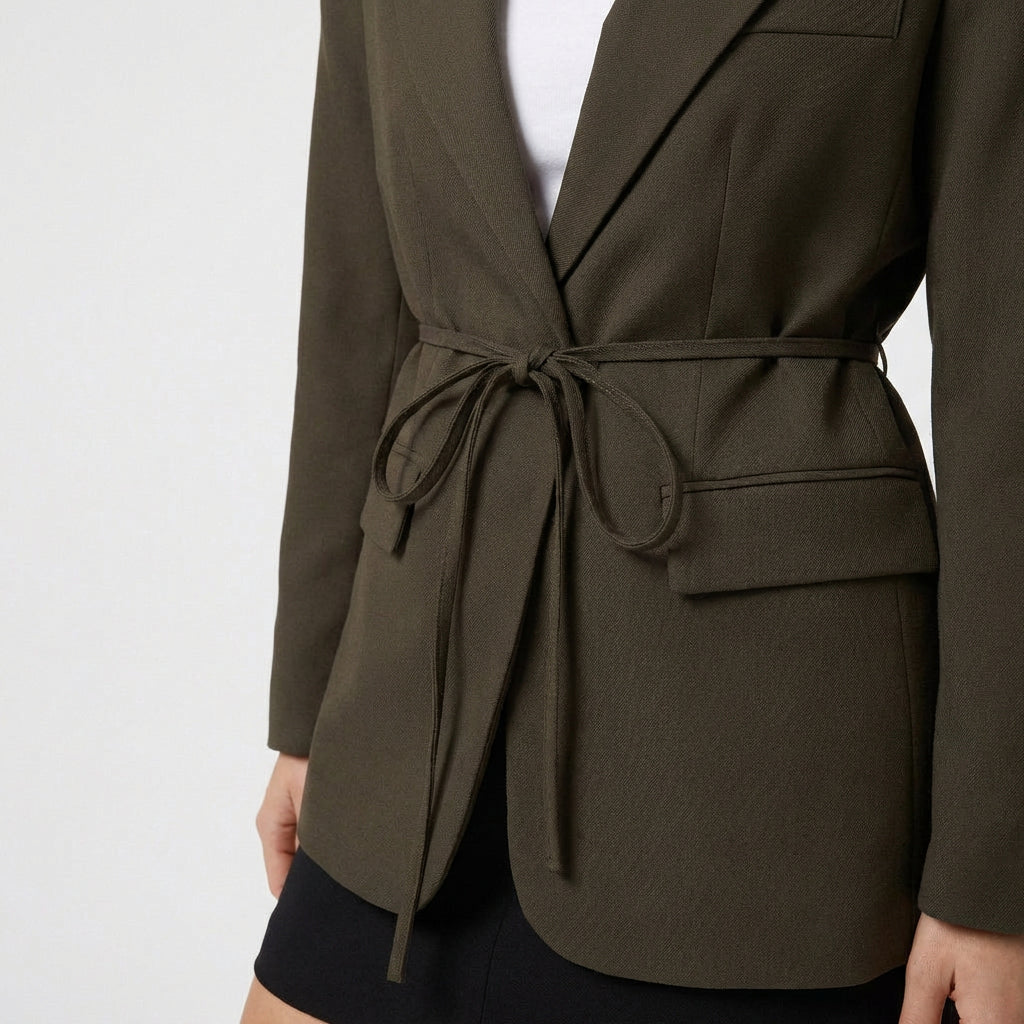 Blazer Mujer Cinturón Ancho Hombros Estructurados