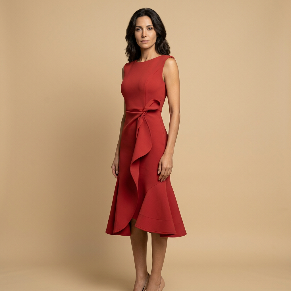 Vestido Midi Crepé Lazo Lateral
