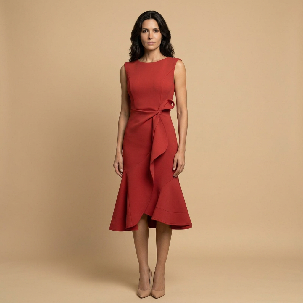 Vestido Midi Crepé Lazo Lateral