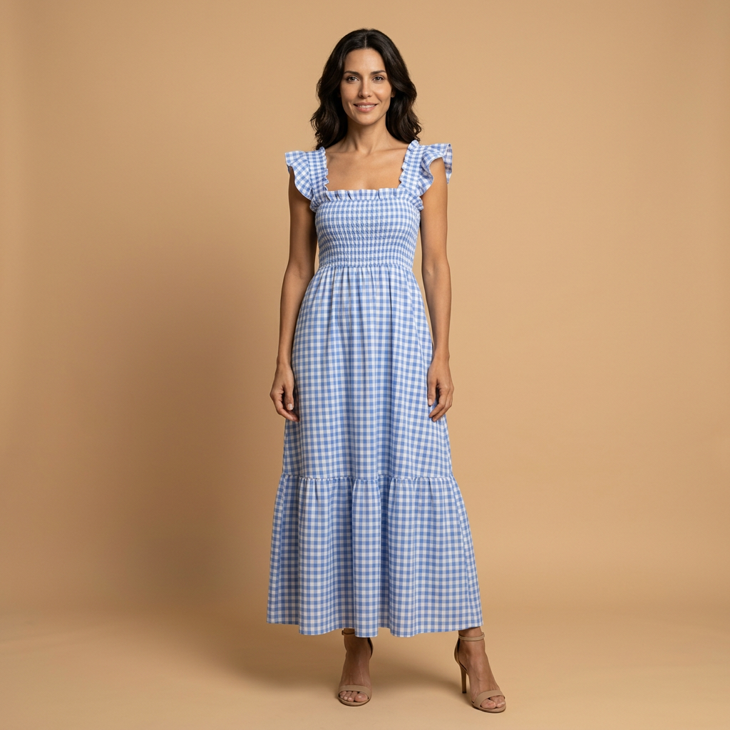 Vestido Largo Algodón Vichy Tirantes
