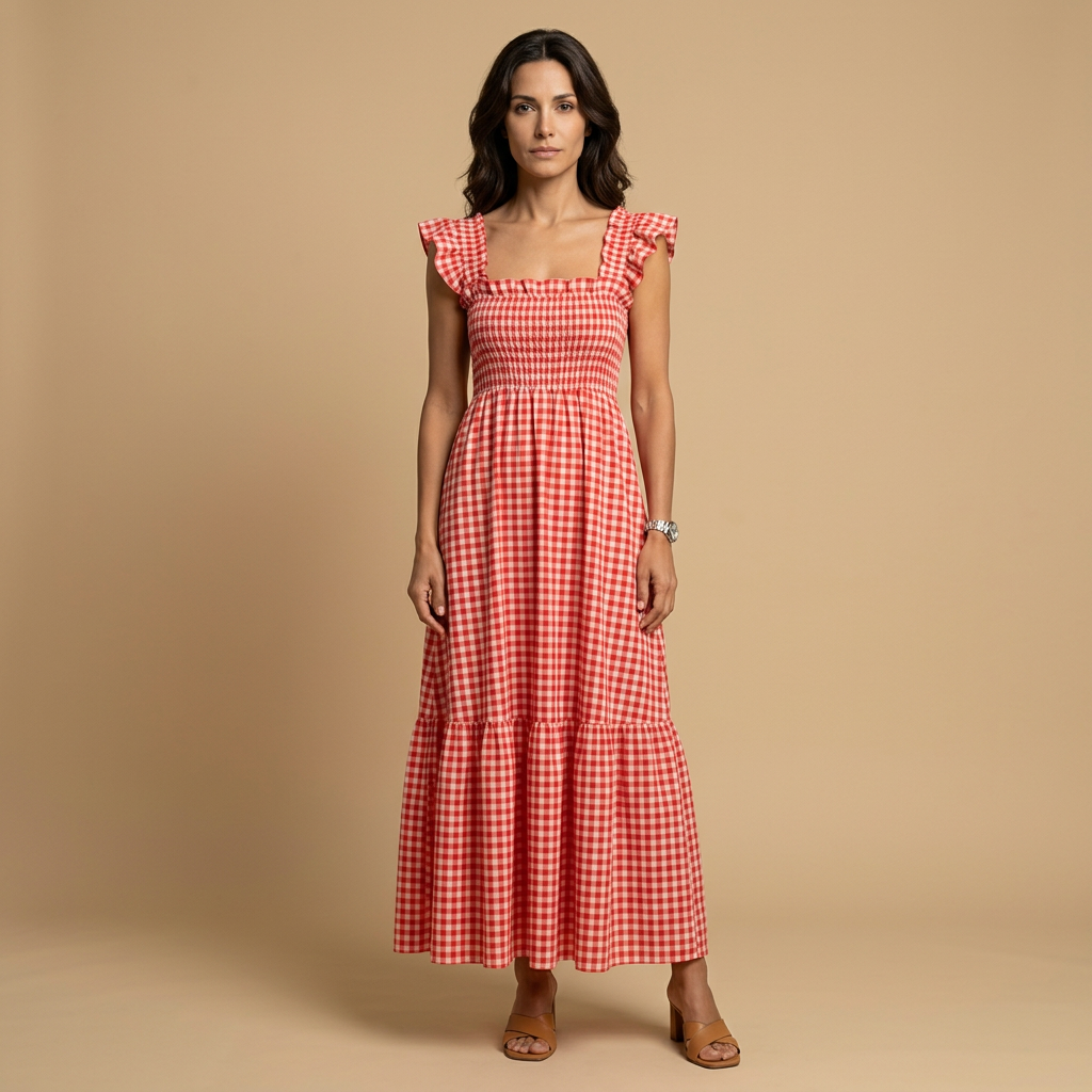 Vestido Largo Algodón Vichy Tirantes