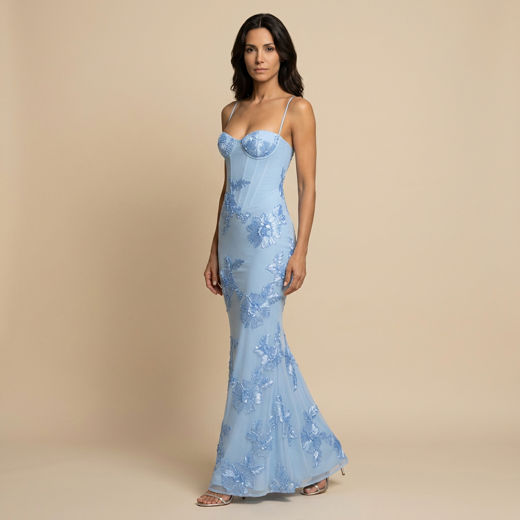 Vestido Largo Corsé Sirena Tul