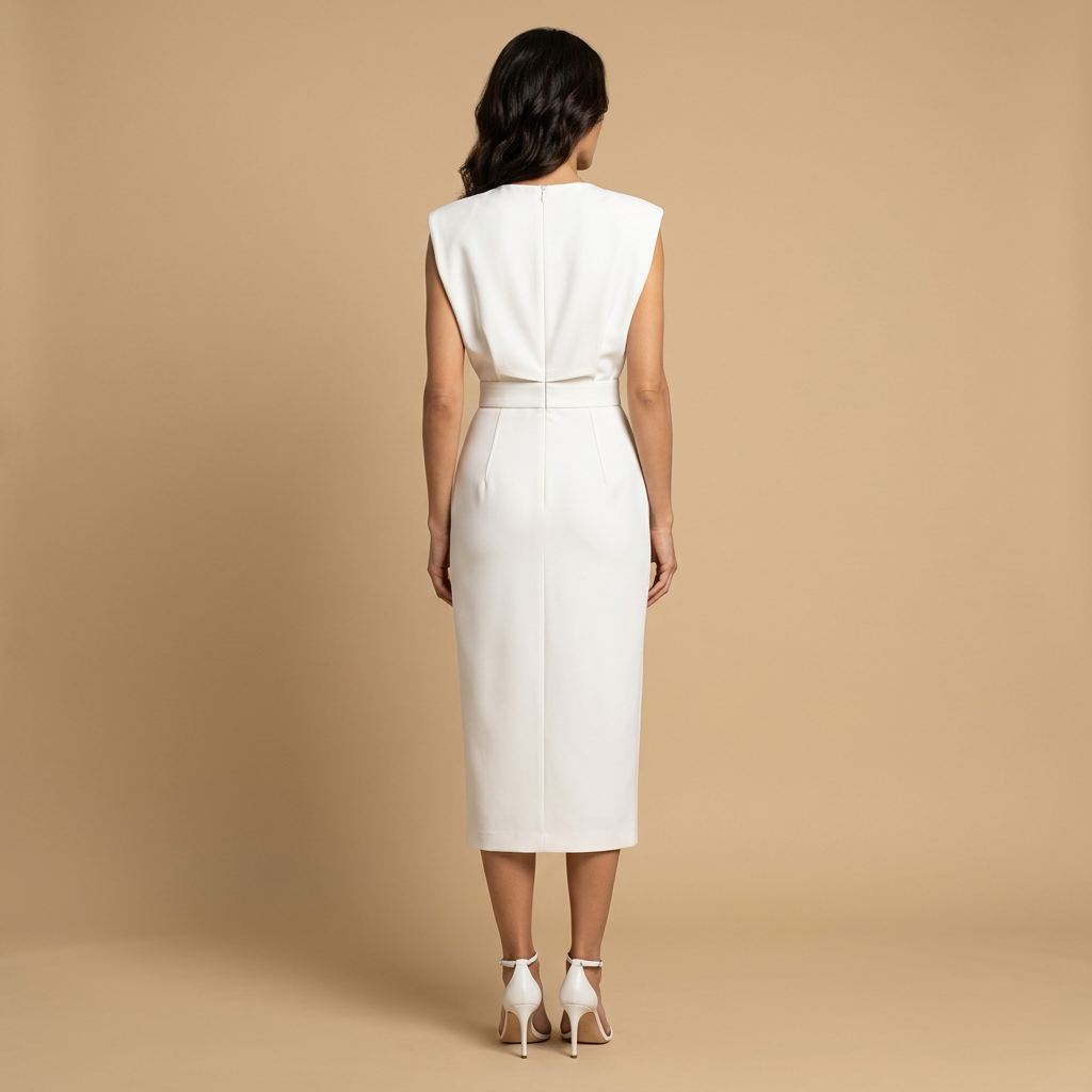 Vestido Midi Botonadura Dorada Hombros