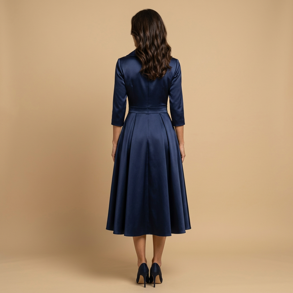 Vestido Midi Satén Cruzado Evasé Bolsillos