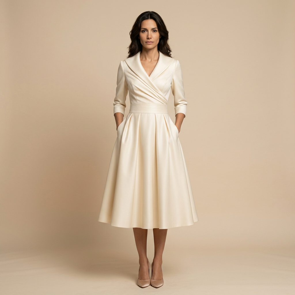 Vestido Midi Satén Cruzado Evasé Bolsillos