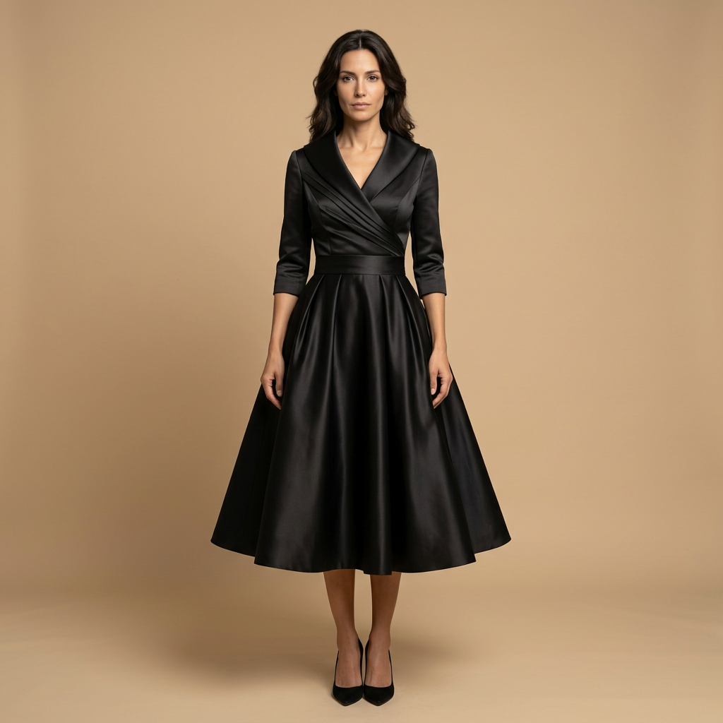 Vestido Midi Satén Cruzado Evasé Bolsillos
