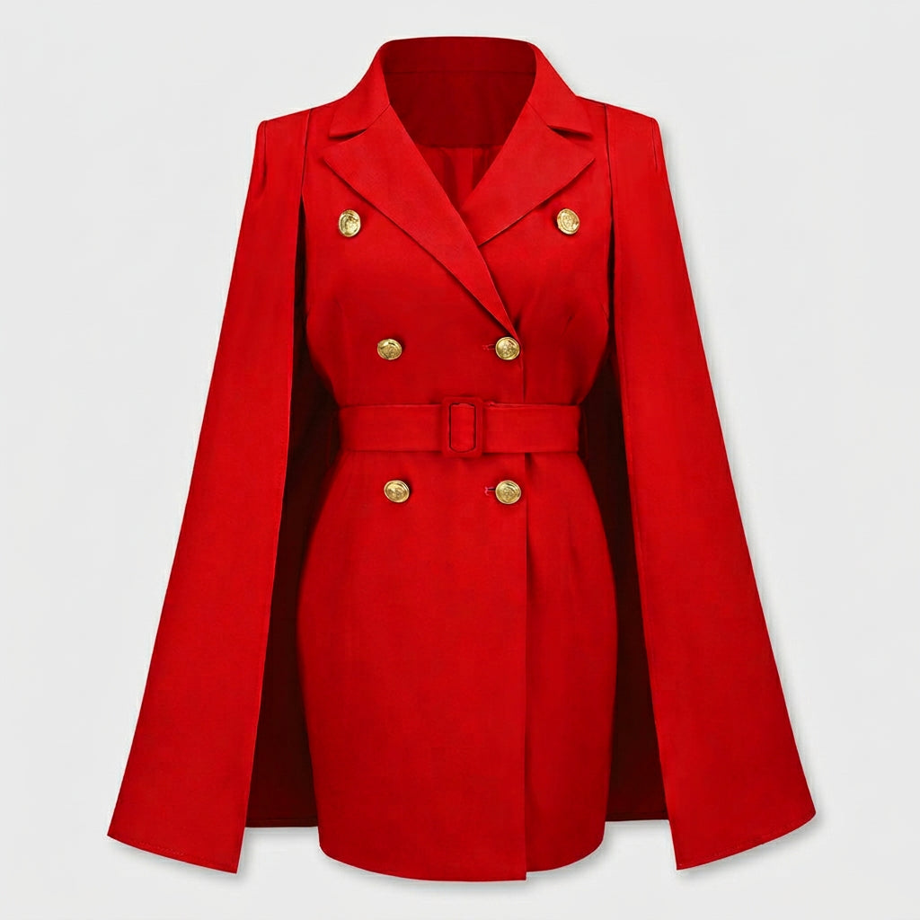 Blazer Mujer Cruzado Cinturón Botones Dorados
