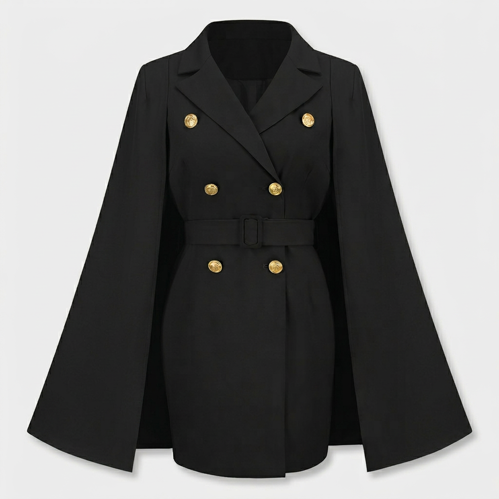 Blazer Mujer Cruzado Cinturón Botones Dorados