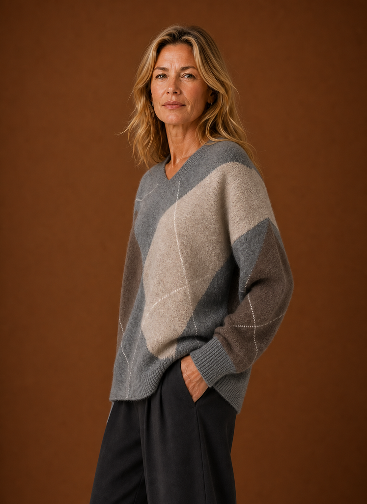 Jersey Oversize Mujer Estampado de Rombos
