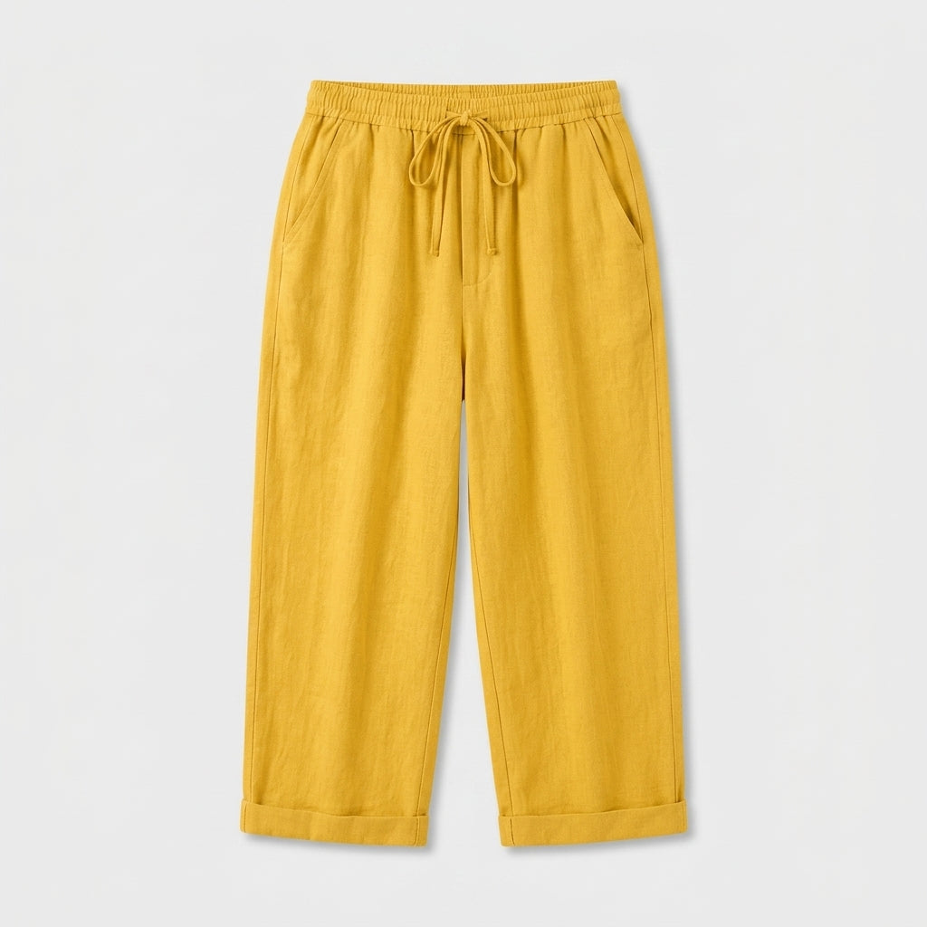 Pantalón Capri Mujer Lino Bolsillos