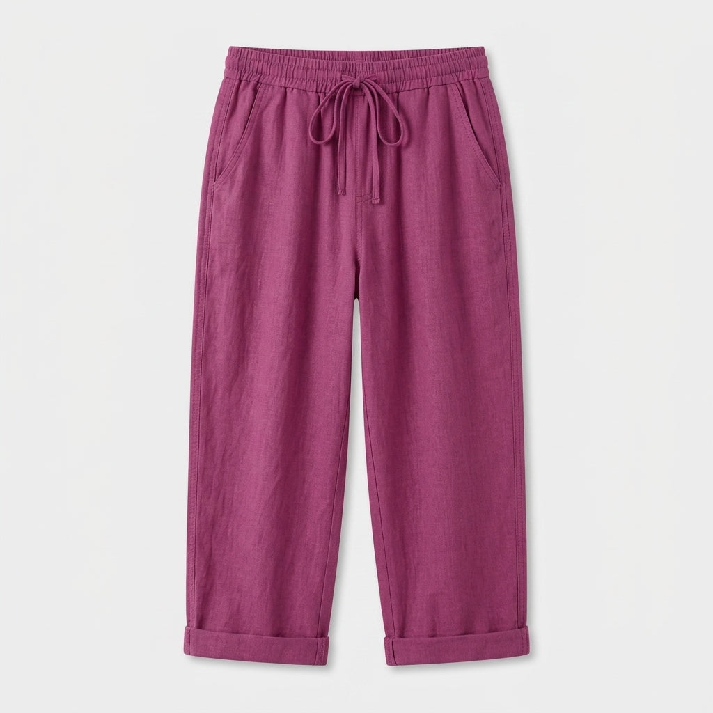 Pantalón Capri Mujer Lino Bolsillos