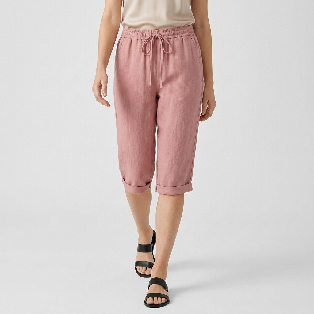 Pantalón Capri Mujer Lino Bolsillos
